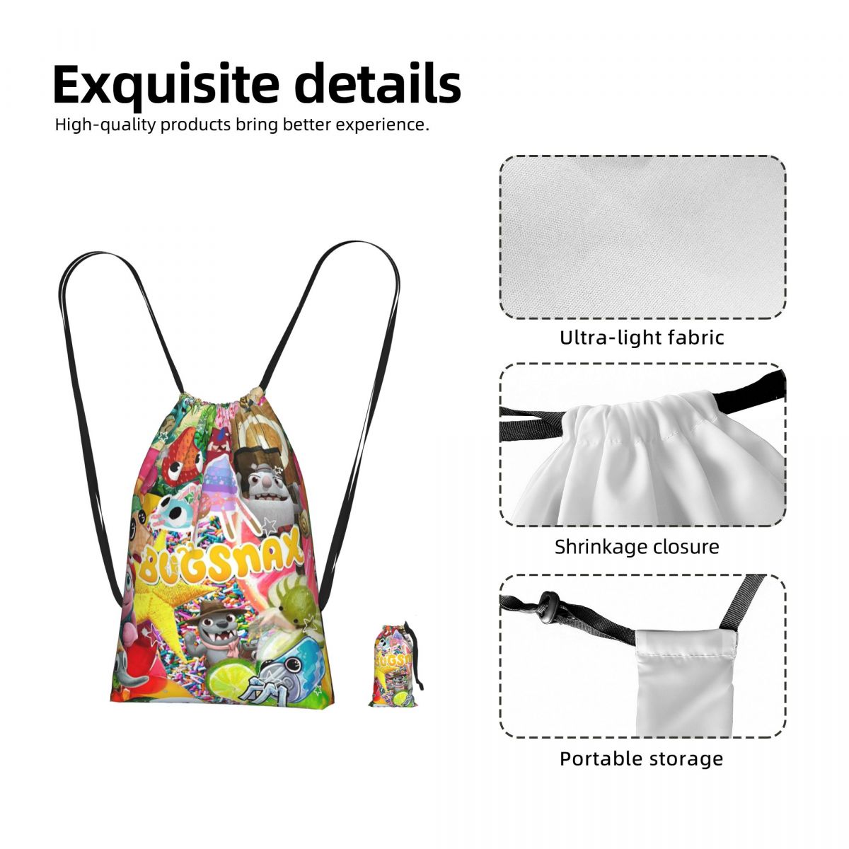 Mochila Bugsnax com Cordão par - Drawstring Gym Bag avaliação e preço