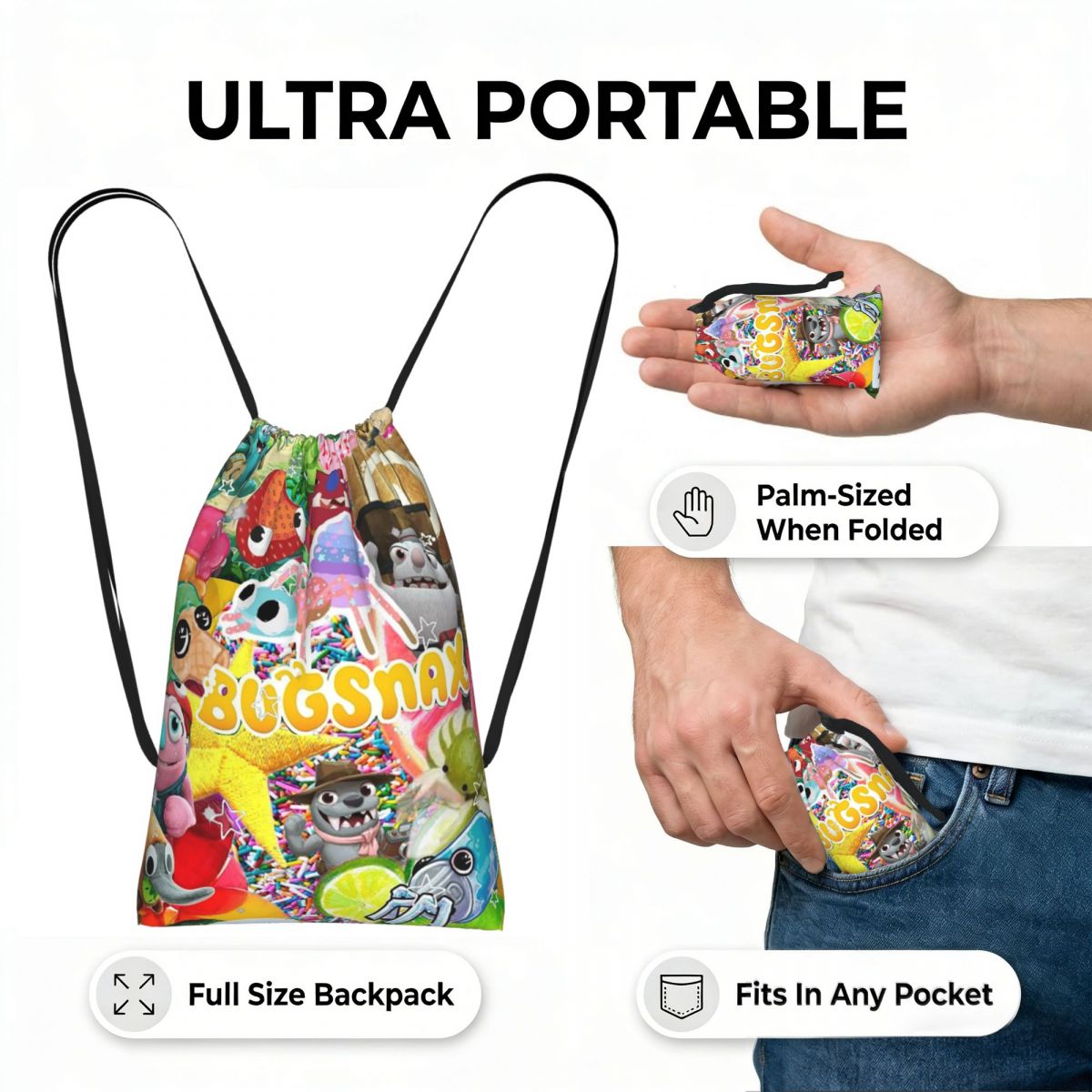 Mochila Bugsnax com Cordão par - Drawstring Gym Bag avaliação e preço