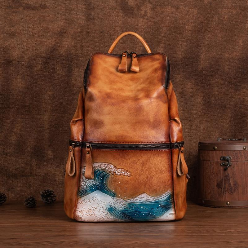 Genuíno couro macio real das m - Leather Backpack Vintage avaliação e preço
